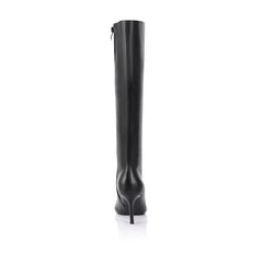 Women's black smooth knee high stiletto boot with pointed toe