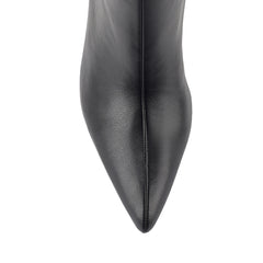 Women's black smooth knee high stiletto boot with pointed toe