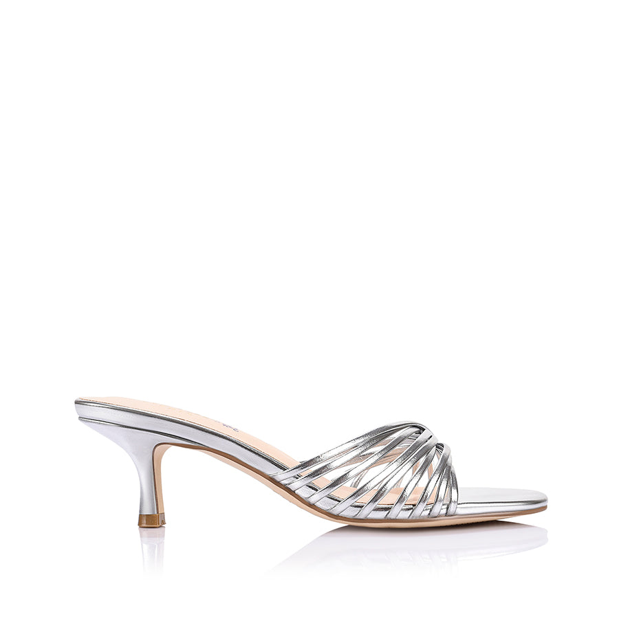 Bestie Kitten Heel Mules - Silver