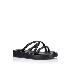 Women's black strappy platform slide