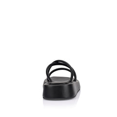 Women's black strappy platform slide