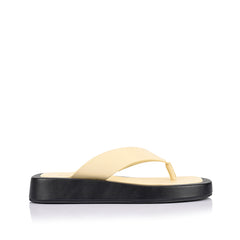 Women's butter soft yellow and black vegan platform thongs
