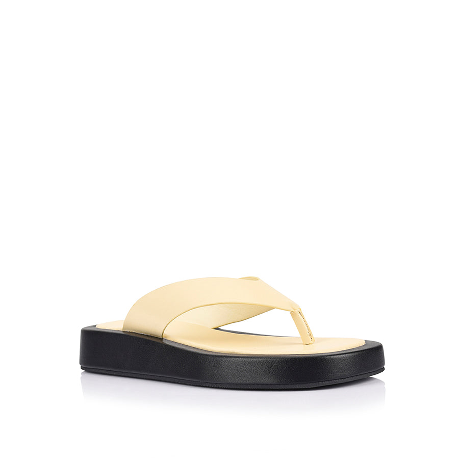Women's butter soft yellow and black vegan platform thongs