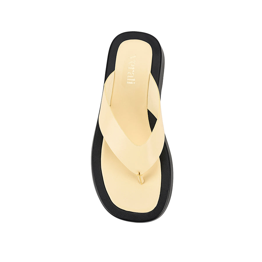 Women's butter soft yellow and black vegan platform thongs