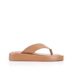 Women's dark camel tan platform slip on sandal thongs