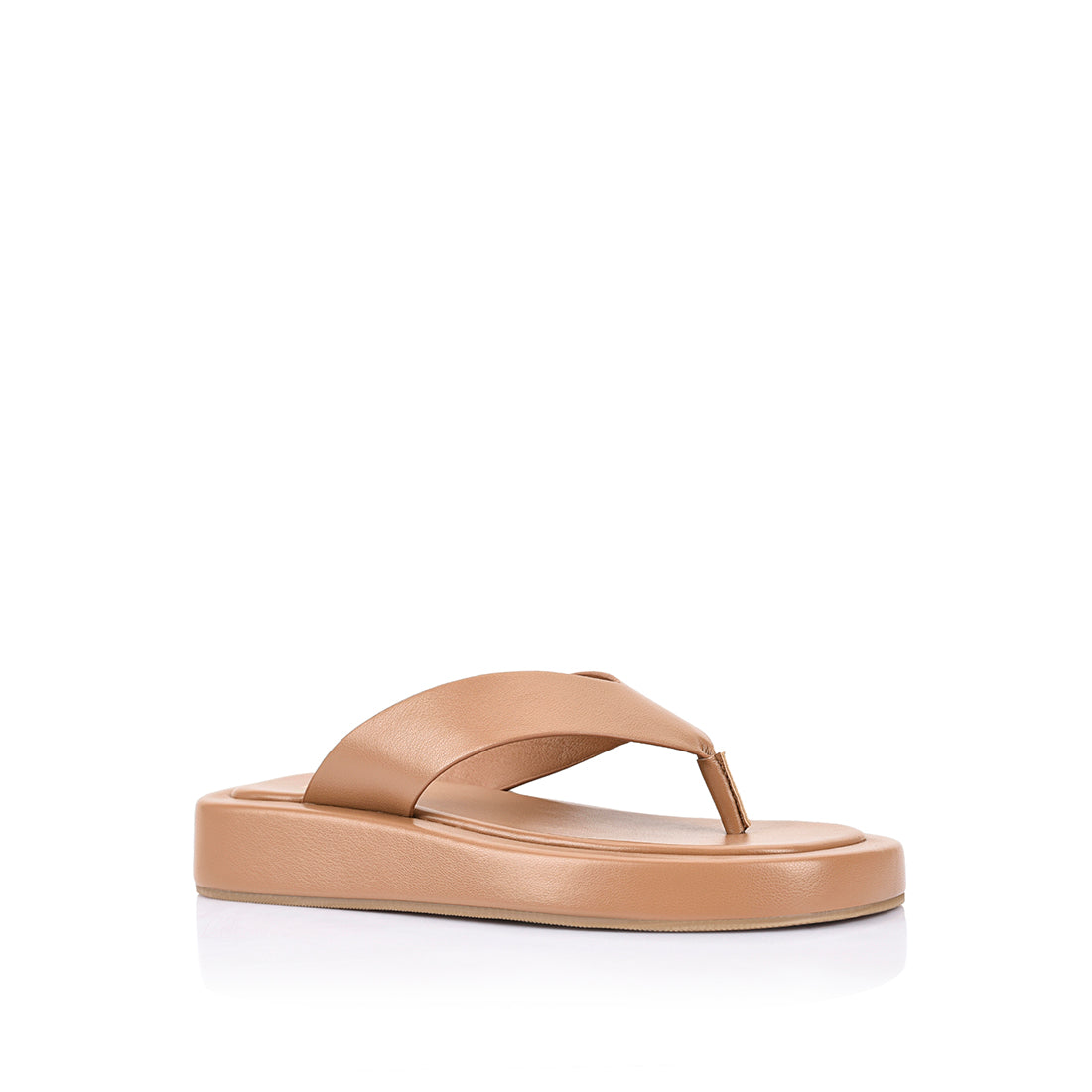 Women's dark camel tan platform slip on sandal thongs