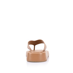 Women's dark camel tan platform slip on sandal thongs
