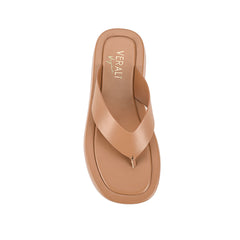 Women's dark camel tan platform slip on sandal thongs