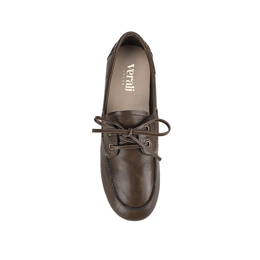 Distressed vegan leather boat shoe with lace detailing