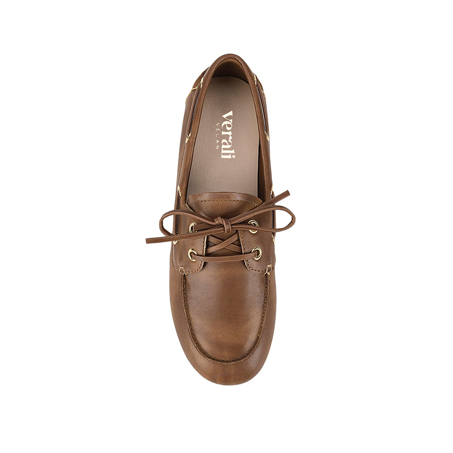 Distressed vegan leather boat shoe with lace detailing