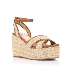 Women's tan and raffia rope espadrille wedge
