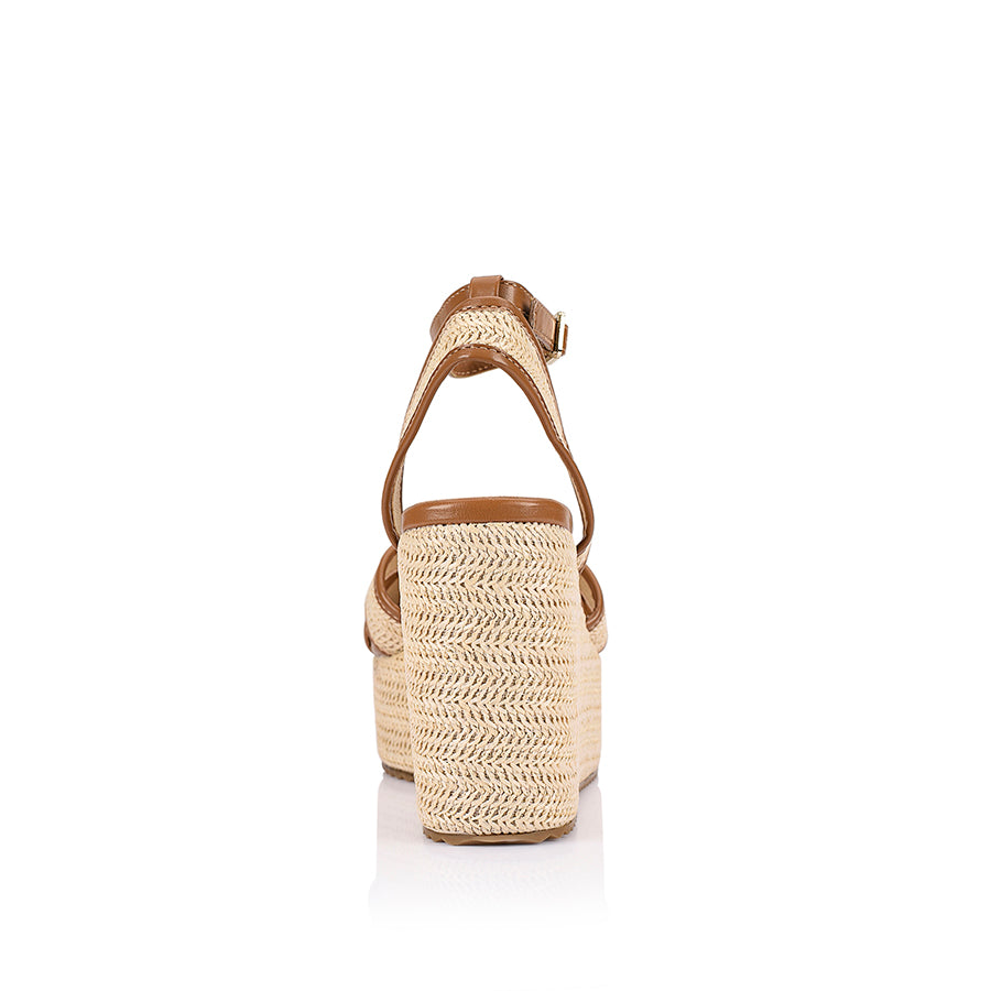 Women's tan and raffia rope espadrille wedge