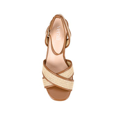 Women's tan and raffia rope espadrille wedge