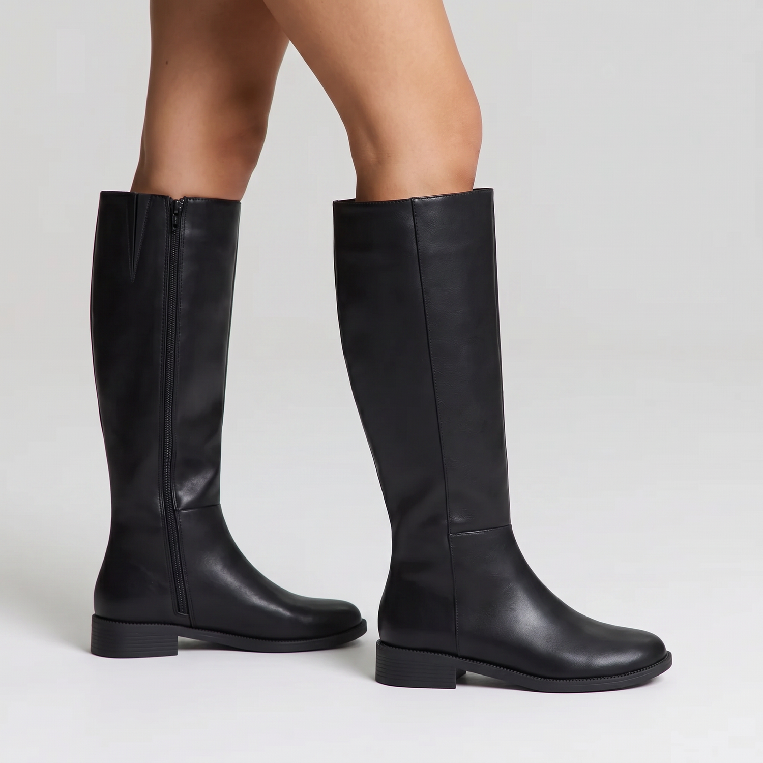 Gabe Flat Knee High Boots - Black