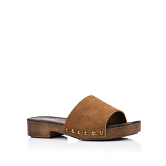 Women's slip on boho clogs with microsuede upper and studded details