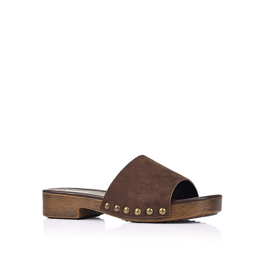 Women's slip on boho clogs with microsuede upper and studded details