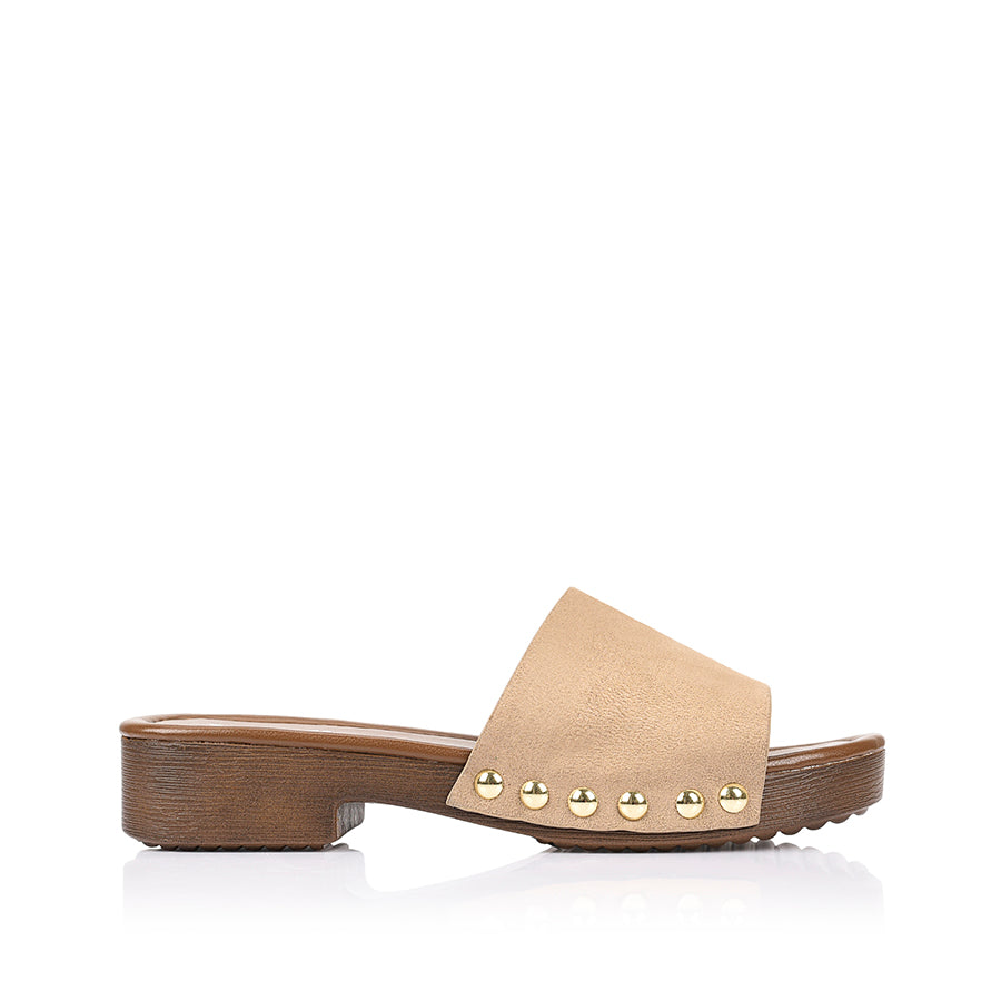 Women's slip on boho clogs with microsuede upper and studded details