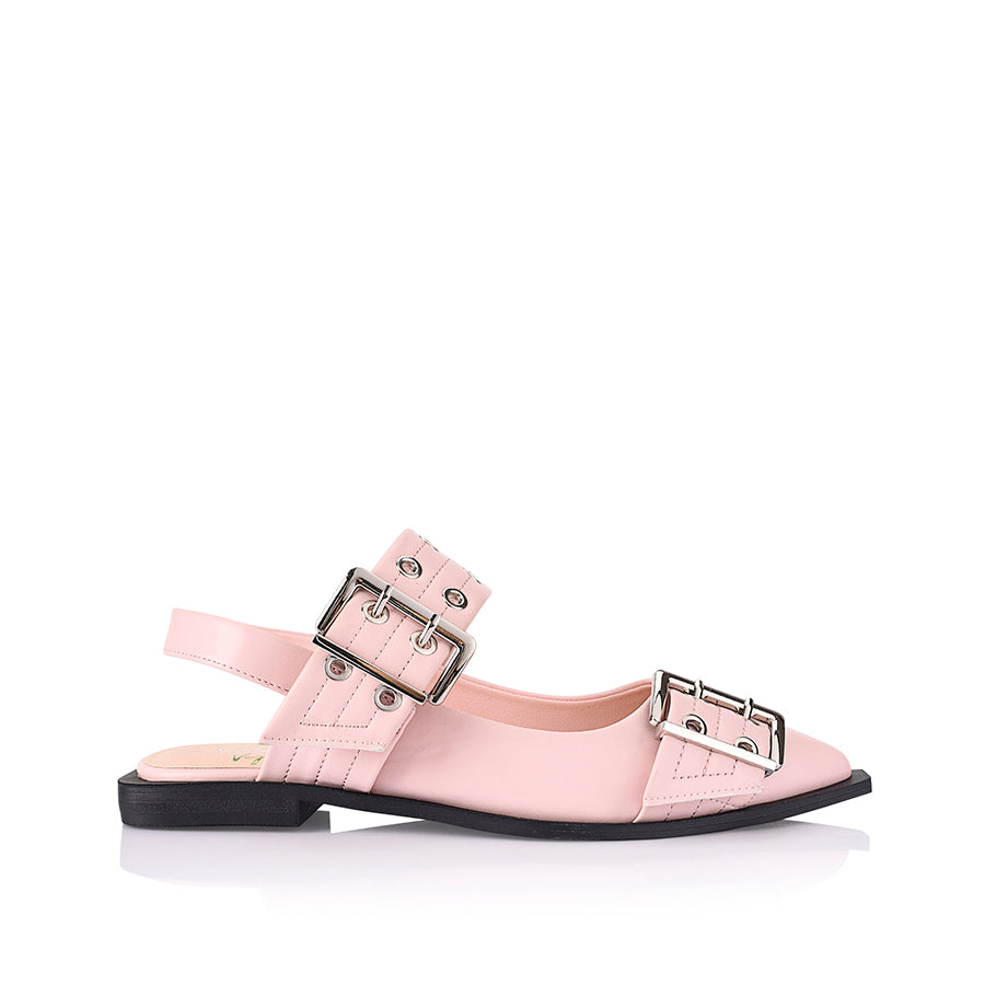 Women's vegan pink buckle flats