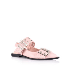 Women's vegan pink buckle flats