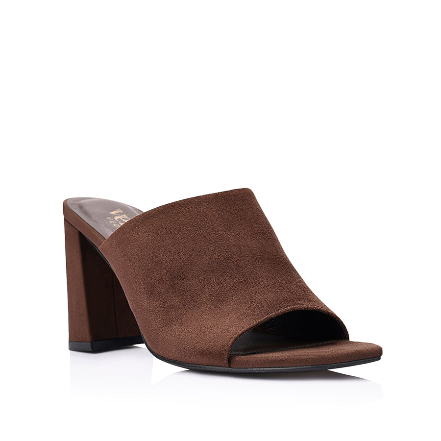 Creed Block Heel Mules - Chocolate Brown Micro