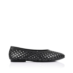 Women's black vegan upper lasercut ballet flat 