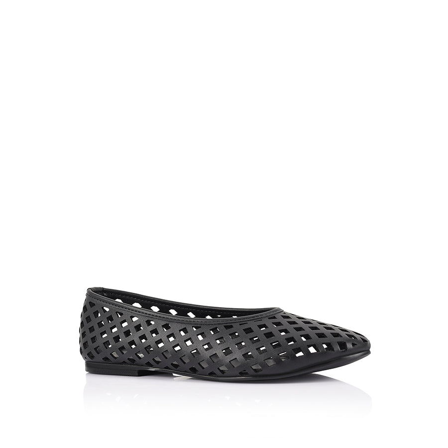 Women's black vegan upper lasercut ballet flat 