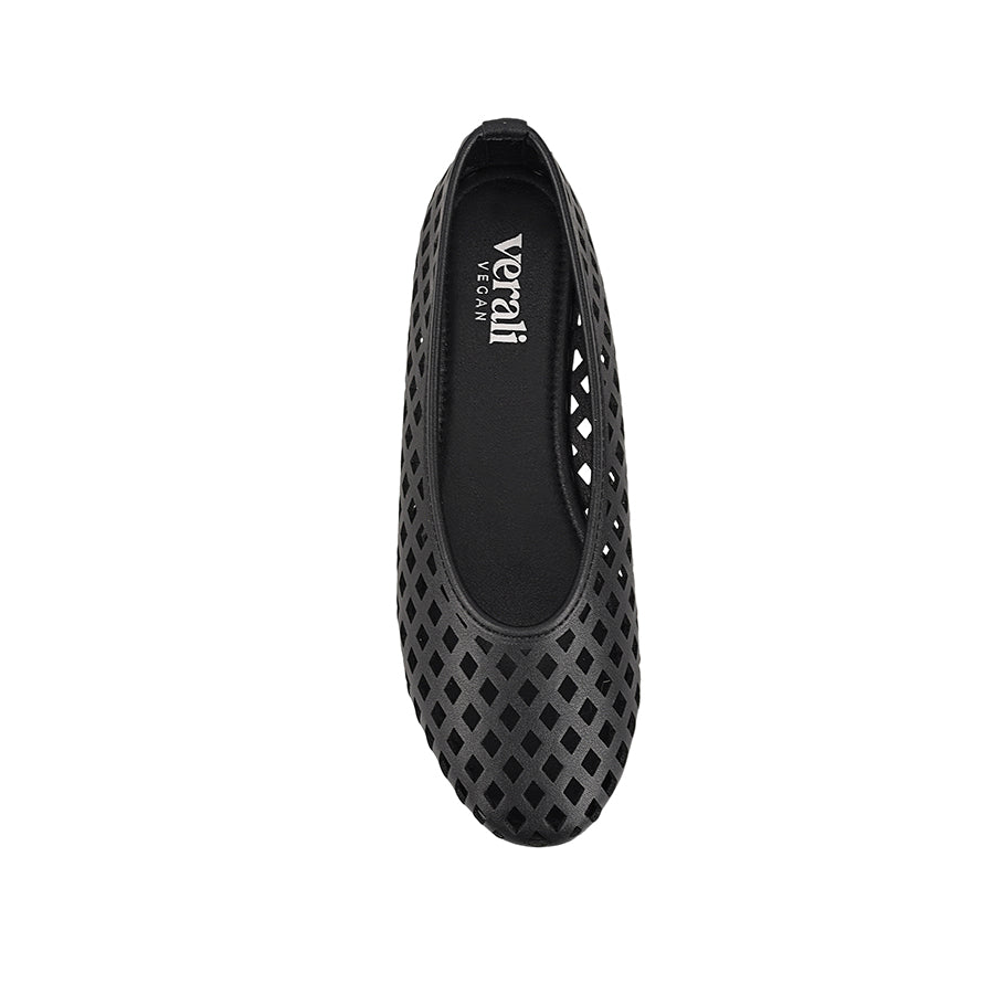 Women's black vegan upper lasercut ballet flat 