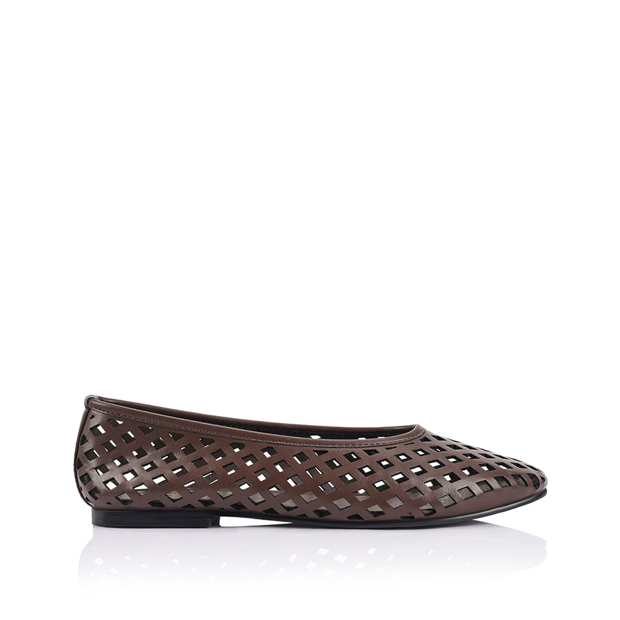 Women's chocolate brown vegan upper lasercut ballet flat 