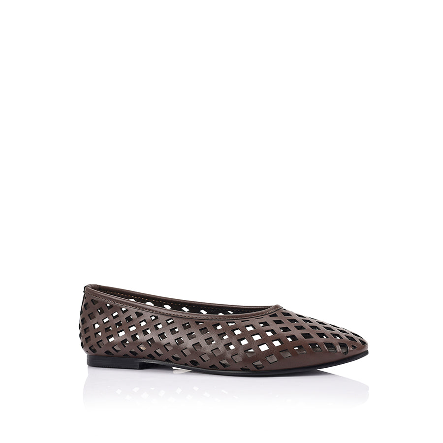 Women's chocolate brown vegan upper lasercut ballet flat 