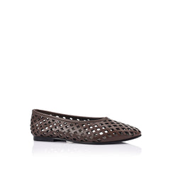 Women's chocolate brown vegan upper lasercut ballet flat 