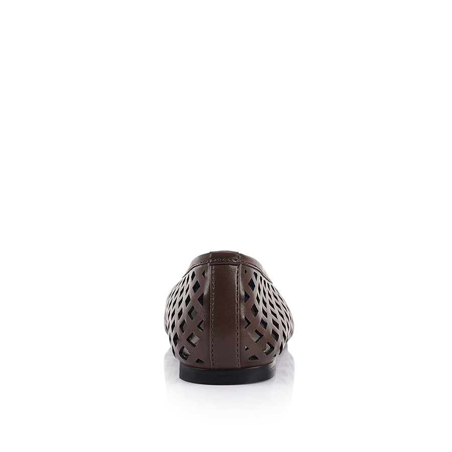 Women's chocolate brown vegan upper lasercut ballet flat 