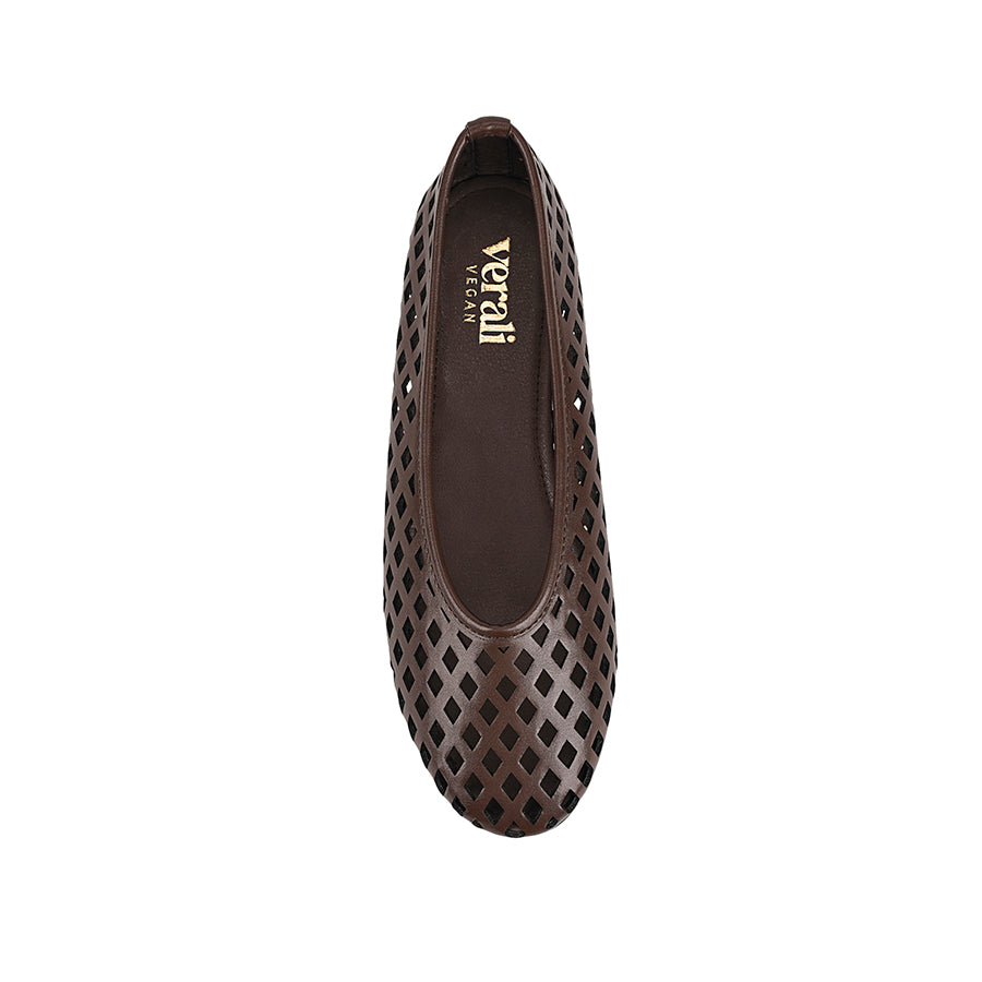 Women's chocolate brown vegan upper lasercut ballet flat 