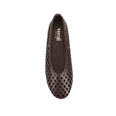 Women's chocolate brown vegan upper lasercut ballet flat 