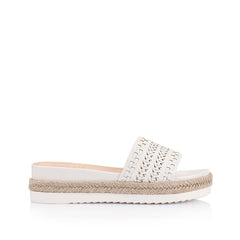 Women's platform footbed slide in white
