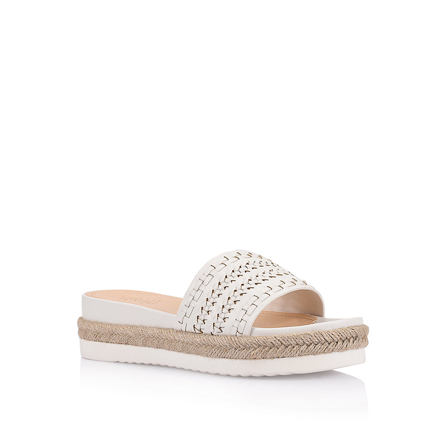 Women's platform footbed slide in white