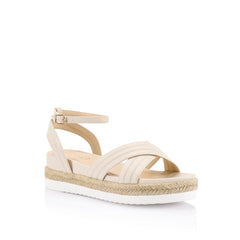 Women's low wedge sandal in bone nude with rope detailing