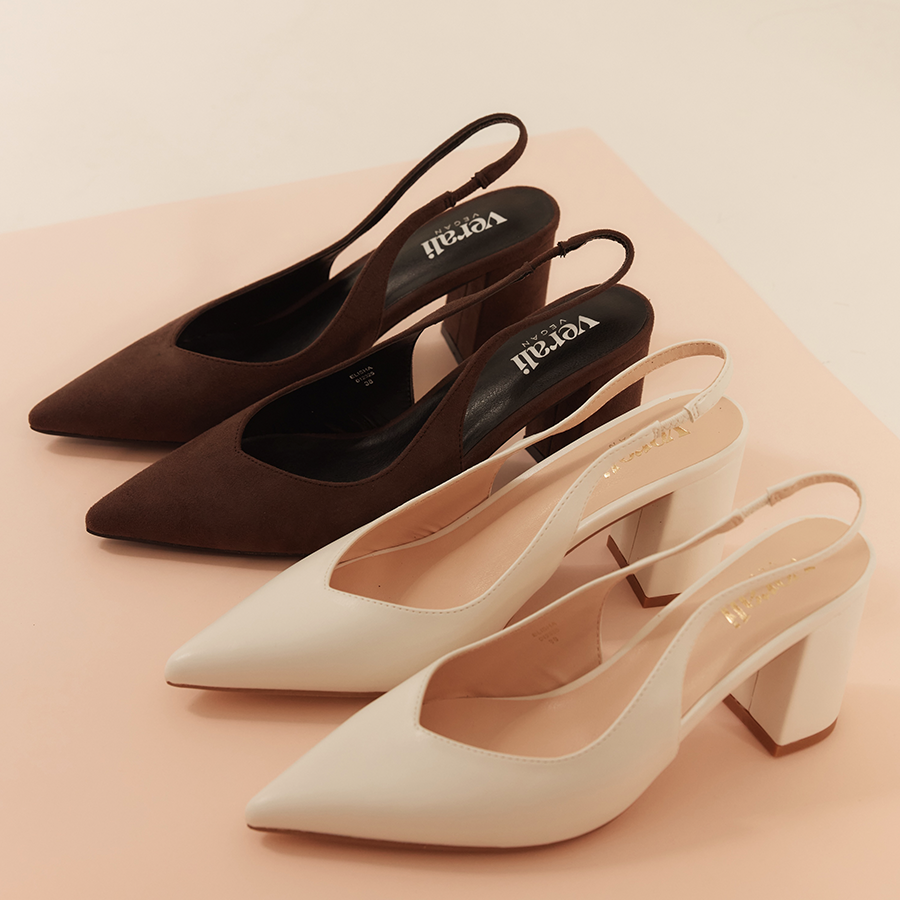 Elisha Slingback Block Heels - Chocolate Brown Micro