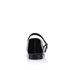 Women's vegan black patent mary-jane ballet flats with block heel and square toe