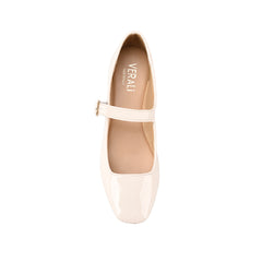Women's vegan bone white patent mary-jane ballet flats with block heel and square toe