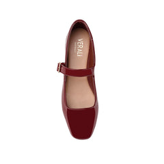 Women's red wine patent ballet flats with mary jane strap and square toe