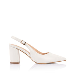 Women's vegan leather block heel slingback with pointed toe in chalk white