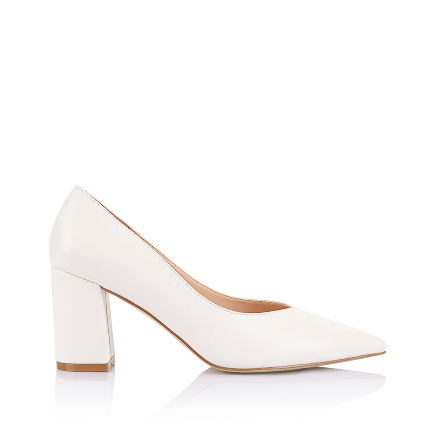 Women's white vegan block heel with pointed toe