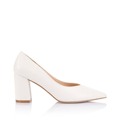 Women's white vegan block heel with pointed toe
