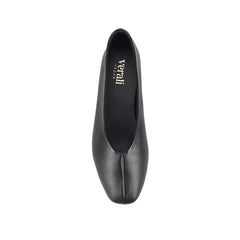 Black flat shoe with a square toe shape