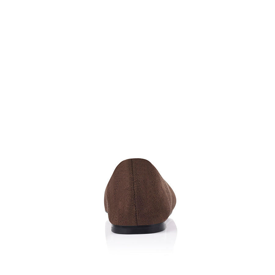 Vegan microfibre brown flat shoe with a square toe shape