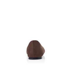 Vegan microfibre brown flat shoe with a square toe shape