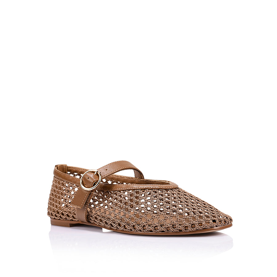 Eunice Mary-Jane Flats - Dark Camel Tan