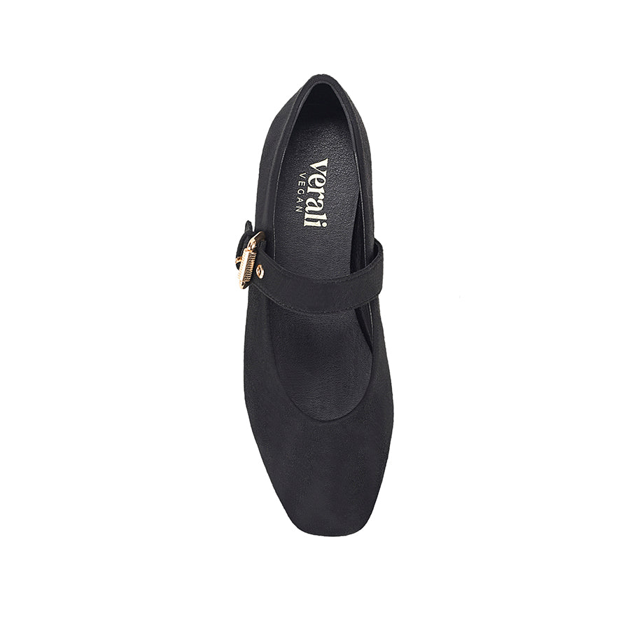 Microfibre texture Mary-Jane ballet flat with gold buckle