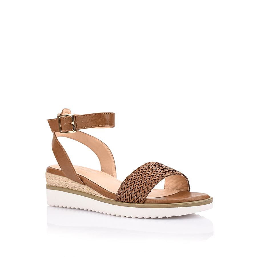 Women's tan and rope wedge 