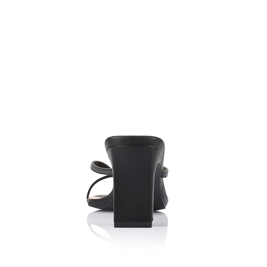 Women's black vegan high heeled thong with thin block heel